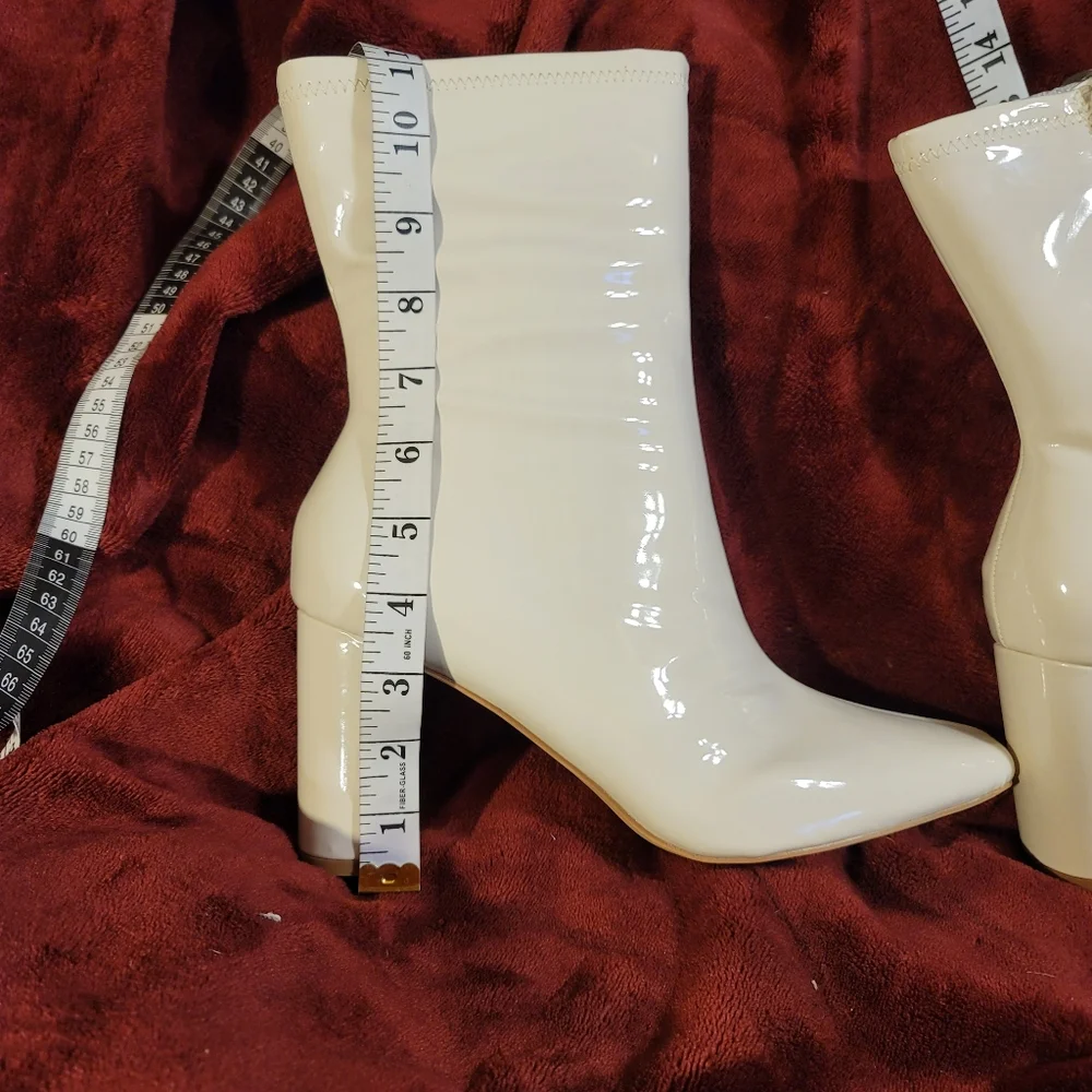 NIB MID CALF GO GO BOOTS Patent Leather Block Heel Side Zip Size 9 - Picture 6 of 12